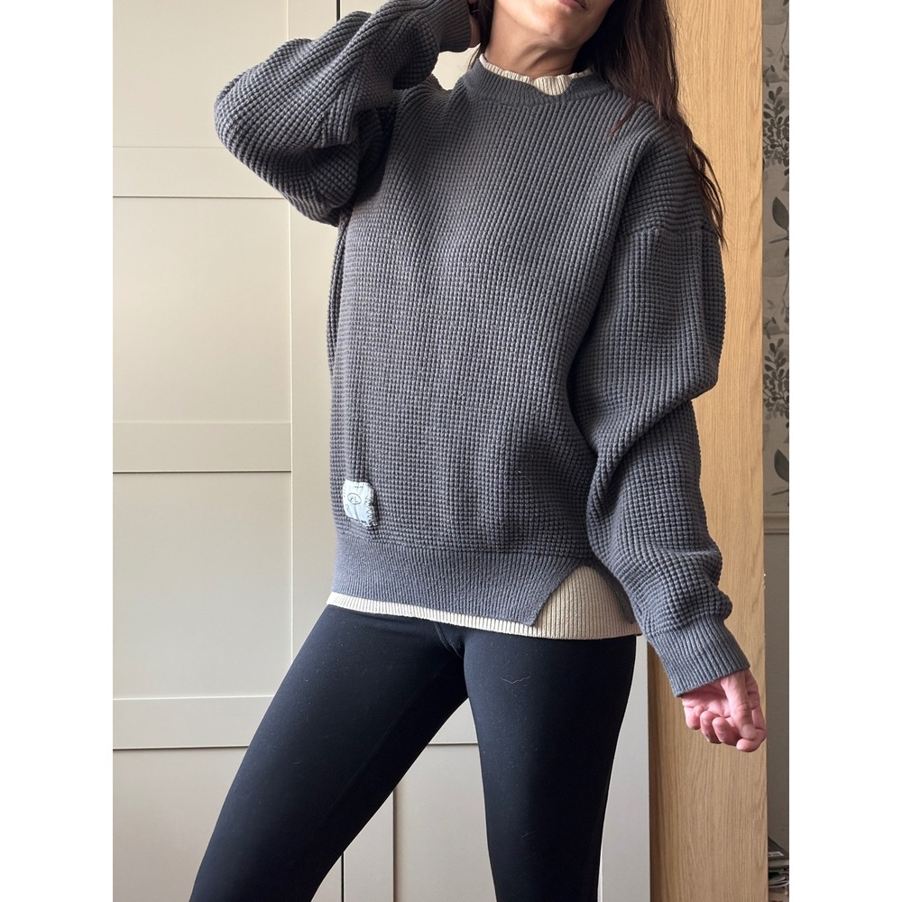 Aelfric Eden Waffle Knit Layered Sweater Charcoal Grey Cream Large Streetwear